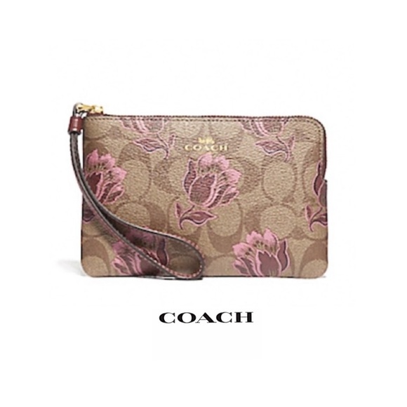 NWT Coach Signature C Floral Print Wristlet - Picture 1 of 9